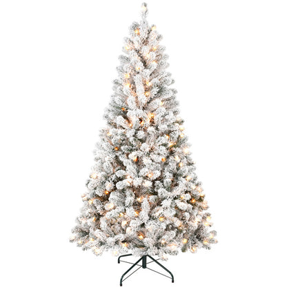 US Local Artificial 7ft Flocked Christmas Tree With 1022 PVC Branch Tips, 350L Warm White Led, Round Head, Foldable Base For Indoor Holiday Decorating
