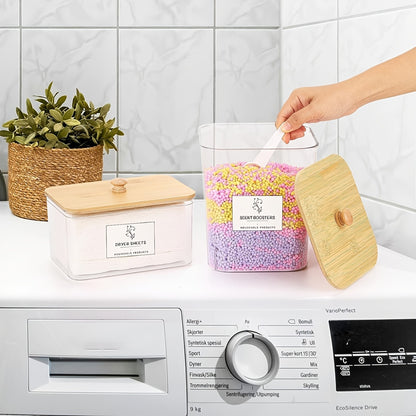 US Local 3-Pack Laundry Room Organization Storage Boxes, Clear Laundry Bead Containers And Dryer Sheet Holders Set With Lids And Labels For Detergent, Washing Powder, Dryer Balls, Laundry Beads