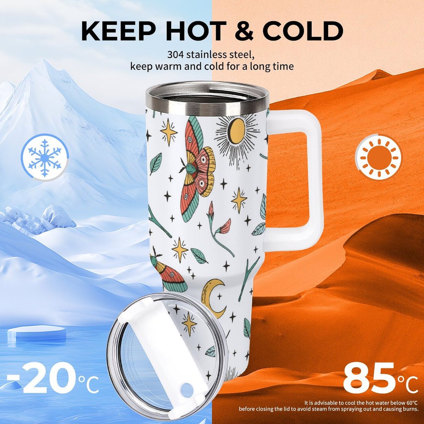 PHDT00483 POD US Local Tumbler 40oz Large Capacity Car Cup Color, Butterfly, Style