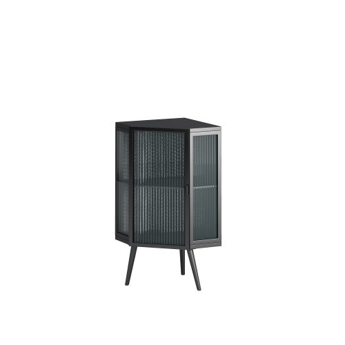 US Local Floor Standing Cone-shaped Cabinet With Tempered Glass Doors And Storage Shelves