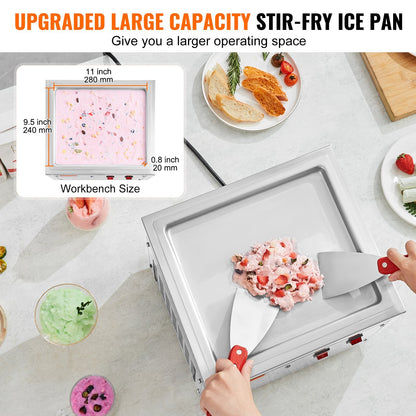 US Local Fried Ice Cream Roll Machine, 11" X 9.5" Stir-Fried Ice Cream Pan, Stainless Steel Rolled Ice Cream Maker With Compressor And 2 Scrapers, For Making Ice Cream, Frozen Yogurt, Ice Cream Rolls