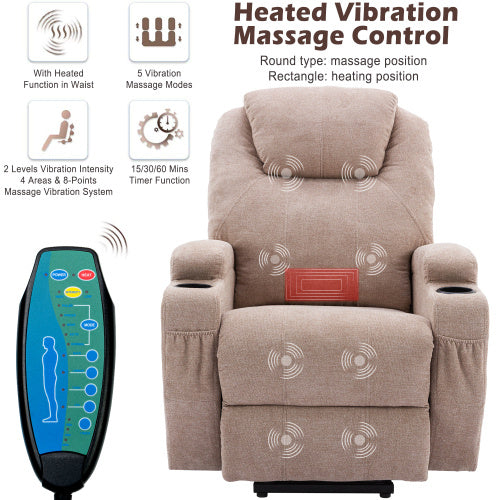 UK Local Power Lift Recliner Chair Massage Chair For Elderly, Electric Lift Chair With Heat And Massage, Fabric Recliner Sofa With 2 Cup Holders, Side Pockets  Remote Control For Living Room