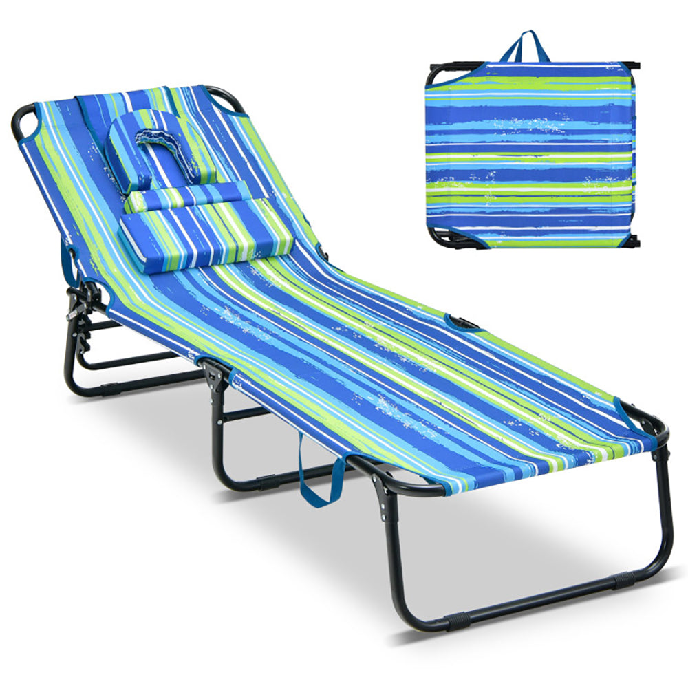 US Local Beach Chaise Lounge Chair With Face Hole And Removable Pillow
