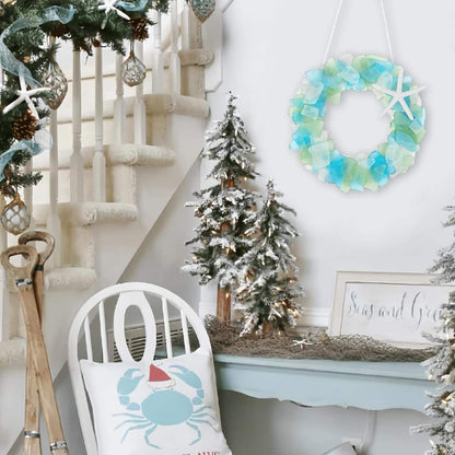 Handmade 8.5 Inch Beach Sea Glass Wreath For Coastal Style Christmas Decor