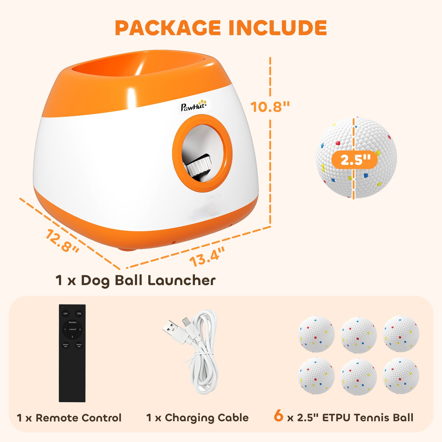 US Local Automatic Dog Ball Launcher with 26-79 FT Distance, Automatic Ball Launcher for Medium and Large Dogs, Orange