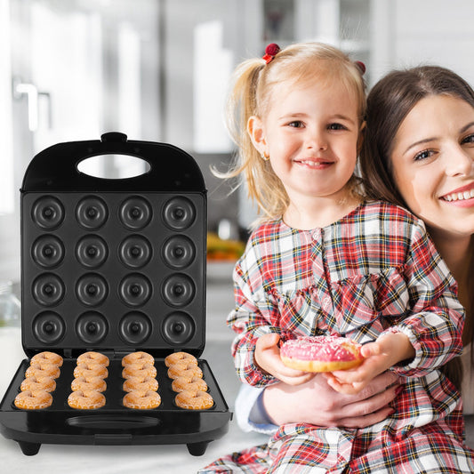US Local 1Pc Mini Donut Maker Machine For Kids Snack Breakfast Desserts With 16 Doughnuts Holes Non Stick Coating Double-Side Heating Plates Overheating Protection