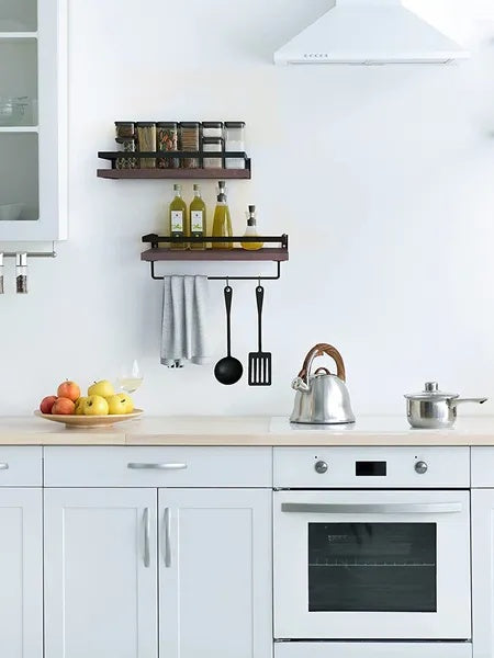 US Local Floating Bathroom Shelf With Towel Rail; Bathroom/living/kitchen/bedroom Wall Shelf Set Of 2; Light Brown; Dark Brown; Black.