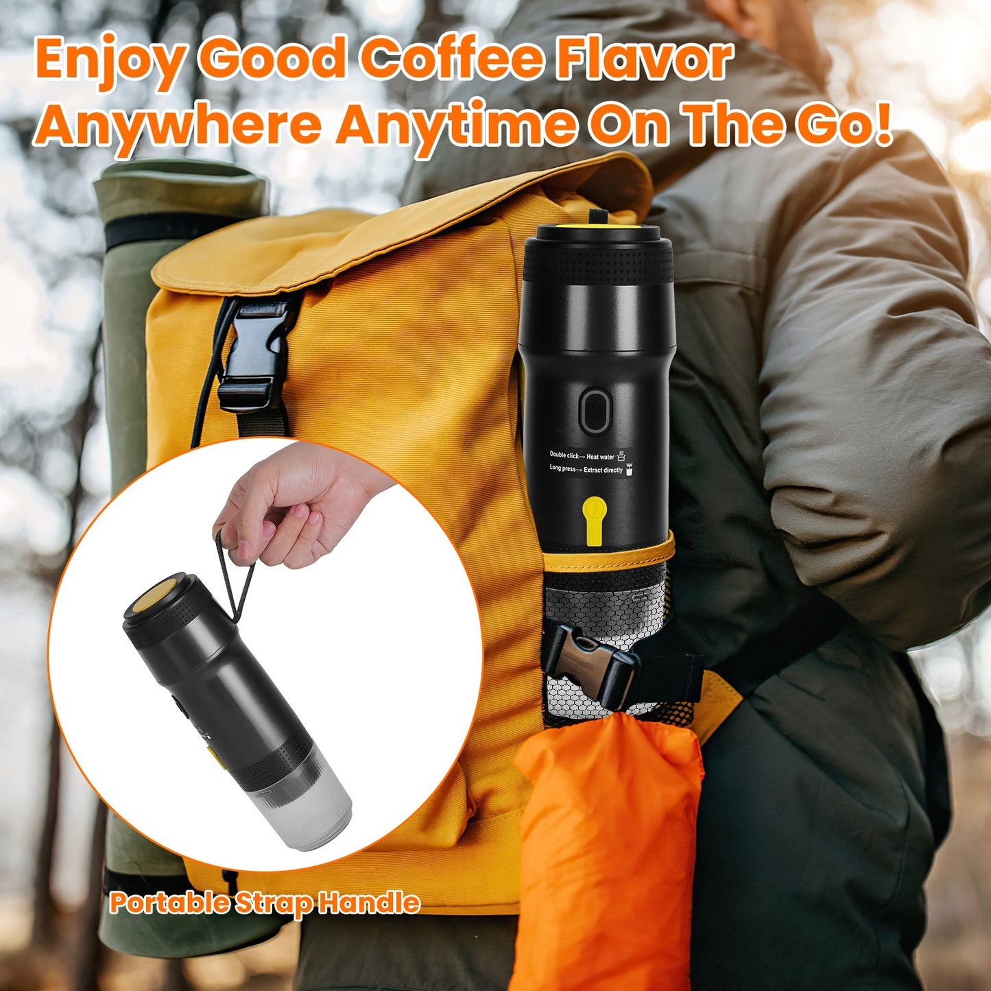 US Local 1Pc Portable Electric Espresso Machine Cordless Coffee Maker Self Heating Car Espresso Maker With Anti Dry Burn Fit For Ground Coffee NS DG Capsules For Car Camping Hiking RV Home Office