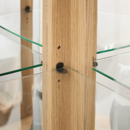 US Local Corner Glass Cabinet Lighted Curio Cabinet Corner Display Case For Living Room, Curio Cabinet, Antique Collection, Wine,Bar Glass Storage Light Included,Dark Cherry