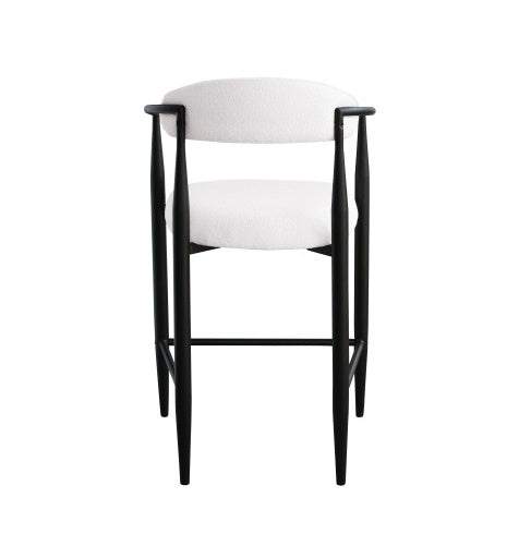 US Local Modern Boucle Bar Stools Set Of 2 Modern Upholstered Bar Height Barstools Vintage High Island Chairs With Metal Frame Back Arms For KitchenHome Pub Dining Room