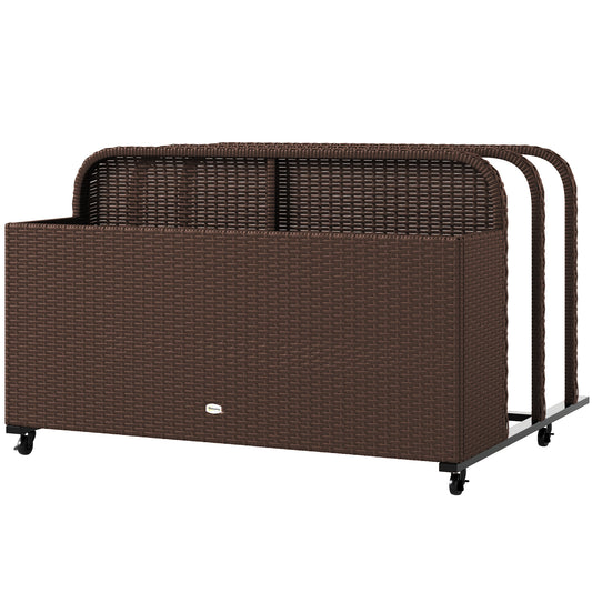 US Local Rattan Pool Float Storage Organizer With Wheels, Brown