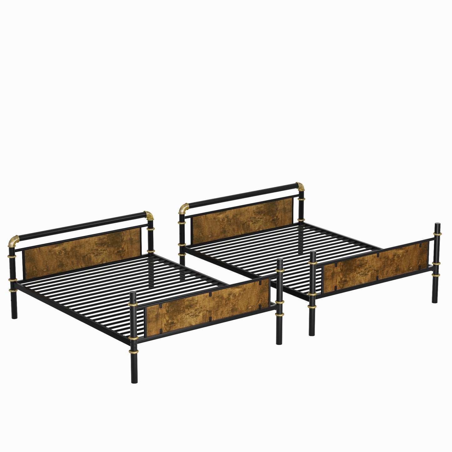 US Loccal Double Bed Plus Double Bed Plus Metal Bunk Bed, Industrial Grade Detachable Bunk Bed With Safety Railing, Suitable For Teenagers, Black