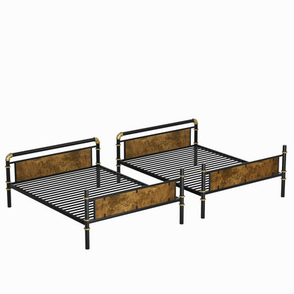 US Loccal Double Bed Plus Double Bed Plus Metal Bunk Bed, Industrial Grade Detachable Bunk Bed With Safety Railing, Suitable For Teenagers, Black