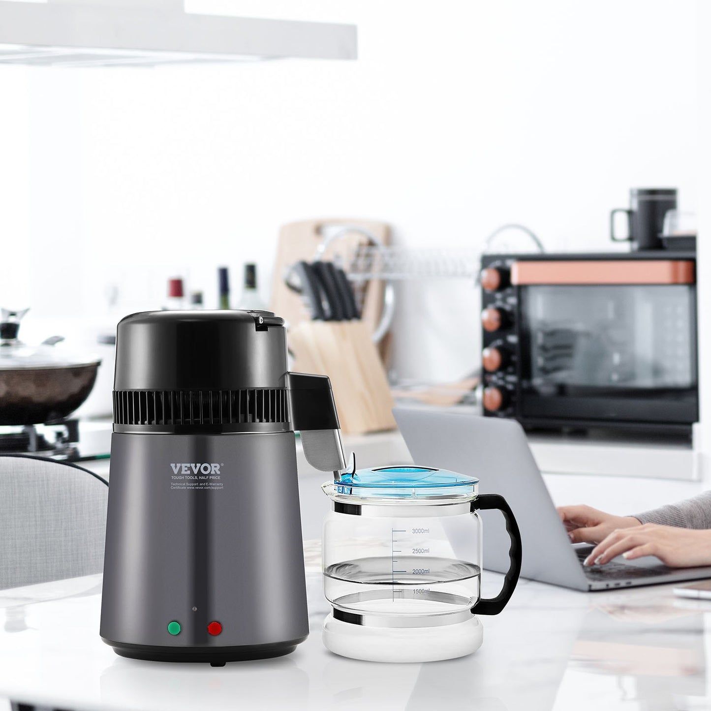 US Local Water Distiller, 4L 1.05 Gallon Pure Water Purifier Filter For Home Countertop, 750W Distilled Water Maker, Stainless Steel Interior Distiller Water Making Machine To Make Clean Water, Gray