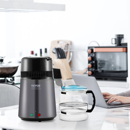 US Local Water Distiller, 4L 1.05 Gallon Pure Water Purifier Filter For Home Countertop, 750W Distilled Water Maker, Stainless Steel Interior Distiller Water Making Machine To Make Clean Water, Gray