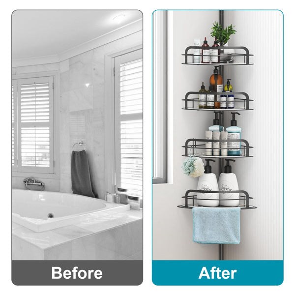 US Local Corner Shower Caddy Tension Pole, Quick Setup, Rust-Free Bathroom Shower Organizer Corner For Bathtub Shampoo Storage, 4-Tier Adjustable Shelf, Drill Free, Fits 8.66 To 116 Inch Height, Black