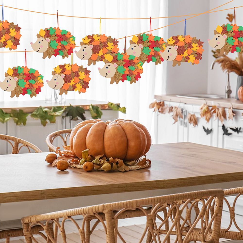 8 Pcs Fall Hedgehog Craft Kits Fall Leafy Hedgehog Ornaments Decorations Art Sets With Maple Leaves Wiggle Eyes For Thanksgiving Party Art Activities Birthday