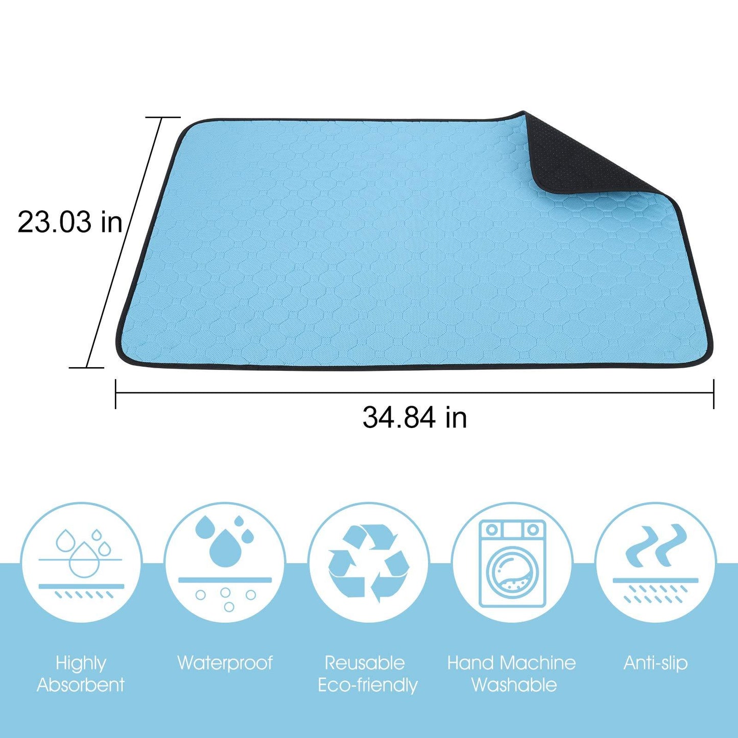 US Local Washable Dog Urine Pad, Waterproof Toilet Training Mat For Dogs, 89.5 X 59.2 Cm - 34.5 In X 23 In, Washable Urine Pad Non-Slip Diaper Pad, For Puppies And Cats, 2 Packs