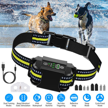 US Local Dog Bark Collar Rechargeable Waterproof Beep Vibration Static Stimulation Bark Stopper Automatic Identification Collar With 6 Intensity Dual Modes