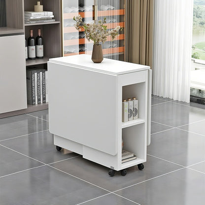 US Local Folding Drop Leaf Dining Table Set For 4 With 4 Chairs, Space Saving Foldable Dining Table With Storage And 6 Wheels, 47.2 Inch D X 23.6 Inch W X 30.3 Inch H, White