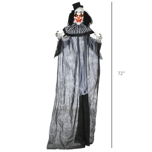HOMCOM 6 Life Size Outdoor Halloween Decoration, Classic Black And White Striped Clown Animatronic, Sound And Motion Activated Animated Prop With Light Up Eyes  Sounds