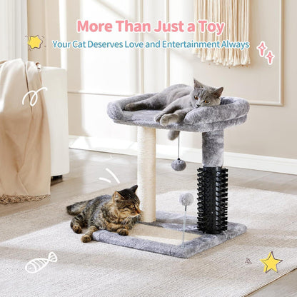 US Local Small 4-in-1 Cat Tree Tower With Self-grooming Brush And Natural Sisal Scratching Post, Soft Plush Cat Bed And Hanging Ball, Suitable For Indoor Kittens
