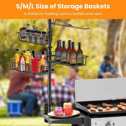US Local 1Pc Griddle Caddy With Paper Towel Holder Hook Baskets BBQ Accessories Storage Rack Vertical Standing BBQ Organizer Grill Utensil Storage Fit For Blackstone Griddle