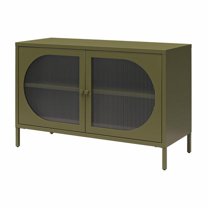 US Local Luna Wide 2-Door Accent Cabinet With Fluted Glass