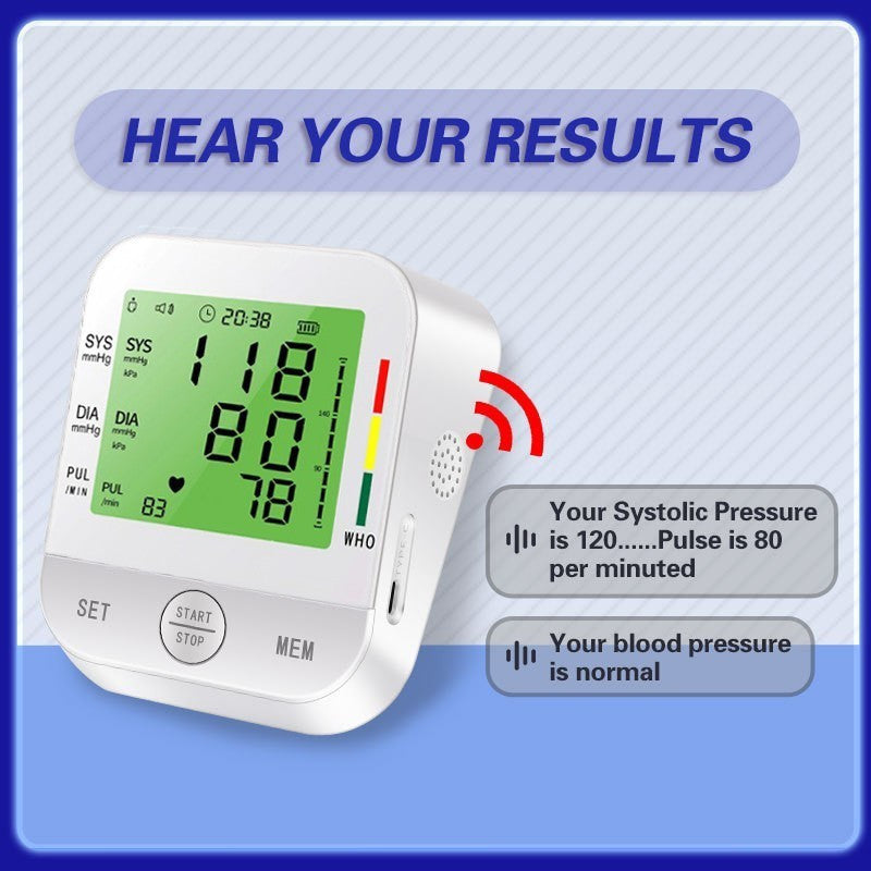 UK Local Home Arm Blood Pressure Monitor With Large Arm Cuff, Voice Announcement, Three-color Backlight And Large Display