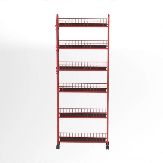 US Local 6-Tier Rolling Cart Gap Kitchen Slim Slide Out Storage Tower Rack With Wheels,Baskets,6 For Kitchen,Bathroom Laundry Narrow Piaces Utility Cart,Red