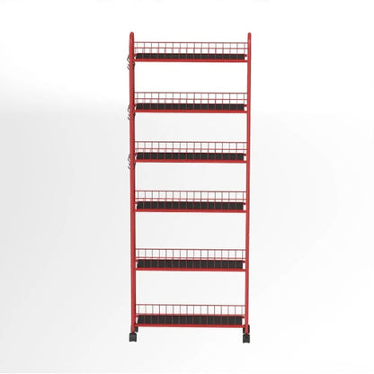 US Local 6-Tier Rolling Cart Gap Kitchen Slim Slide Out Storage Tower Rack With Wheels,Baskets,6 For Kitchen,Bathroom Laundry Narrow Piaces Utility Cart,Red
