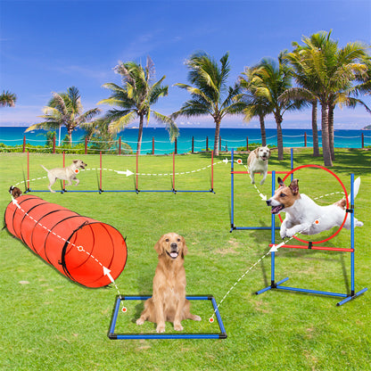US Local VEVOR Dog Agility Training Equipment 5 PCS Set Upgrade W Hurdles Extended Tunnel