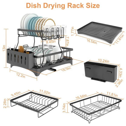 US Local Dish Drying Rack With Drainboard Detachable 2-Tier Dish Rack Drainer