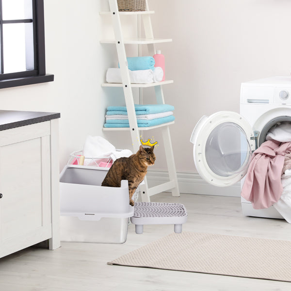 US Local 61x40x33CM, Litter Box, Stainless Steel And Plastic, Upper And Lower Snap Type, With Litter Spatula, Foot Pad - Grey