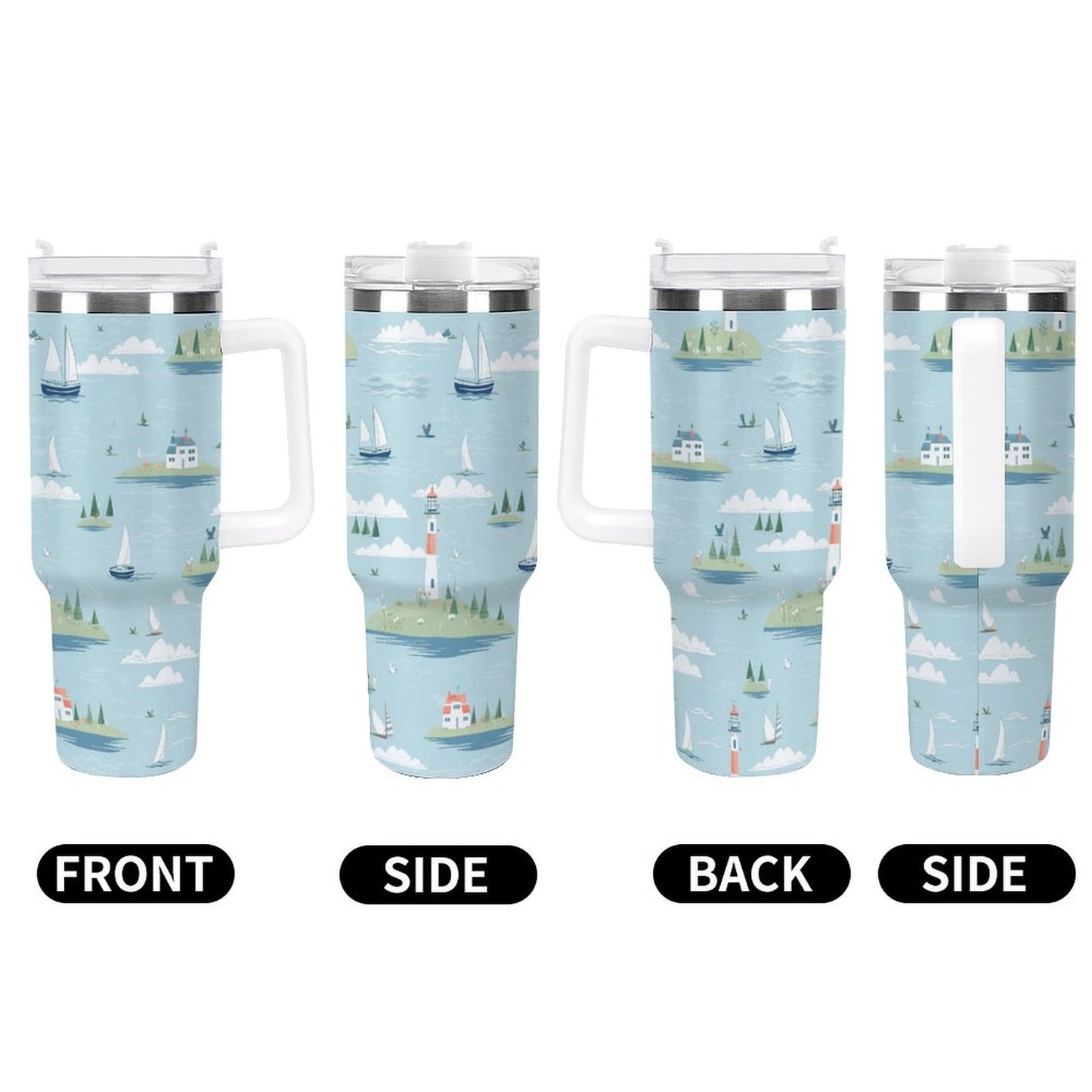 PHDT00509 POD US Local Tumbler 40oz Large Capacity Car Cup Lighthouses, Sailboats, Sailing