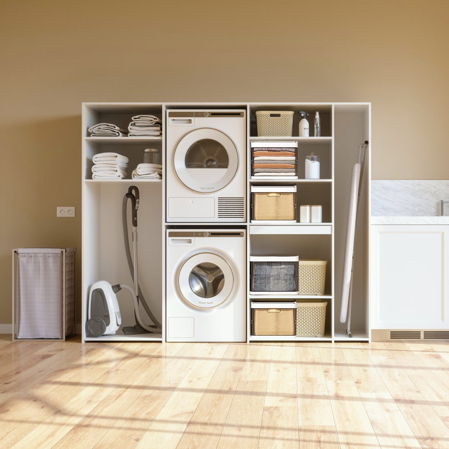 US Local 3 Pack Foldable Storage Bin With Lid Stackable Plastic Closet Organizer With Handle Divider Collapsible Drawer Organizer For Toys Clothes