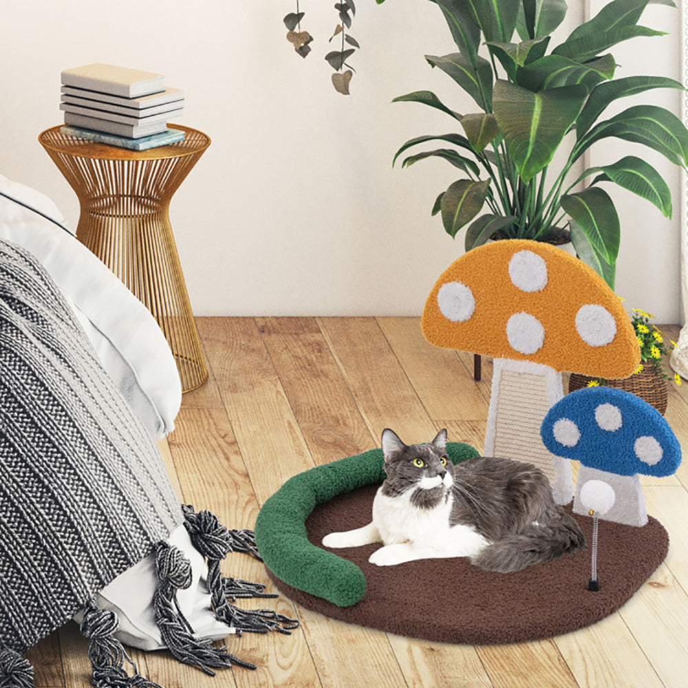 US Local Mushroom Cat Bed Cat Claw Scratcher With Wide Bed And Sisal Scratch Panel