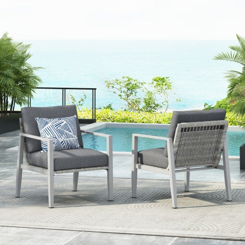 US Local Gray Aluminum Lounge Chair With Sleek Rope Accents And Comfortable Cushions, Perfect For Modern Outdoor And Indoor Spaces