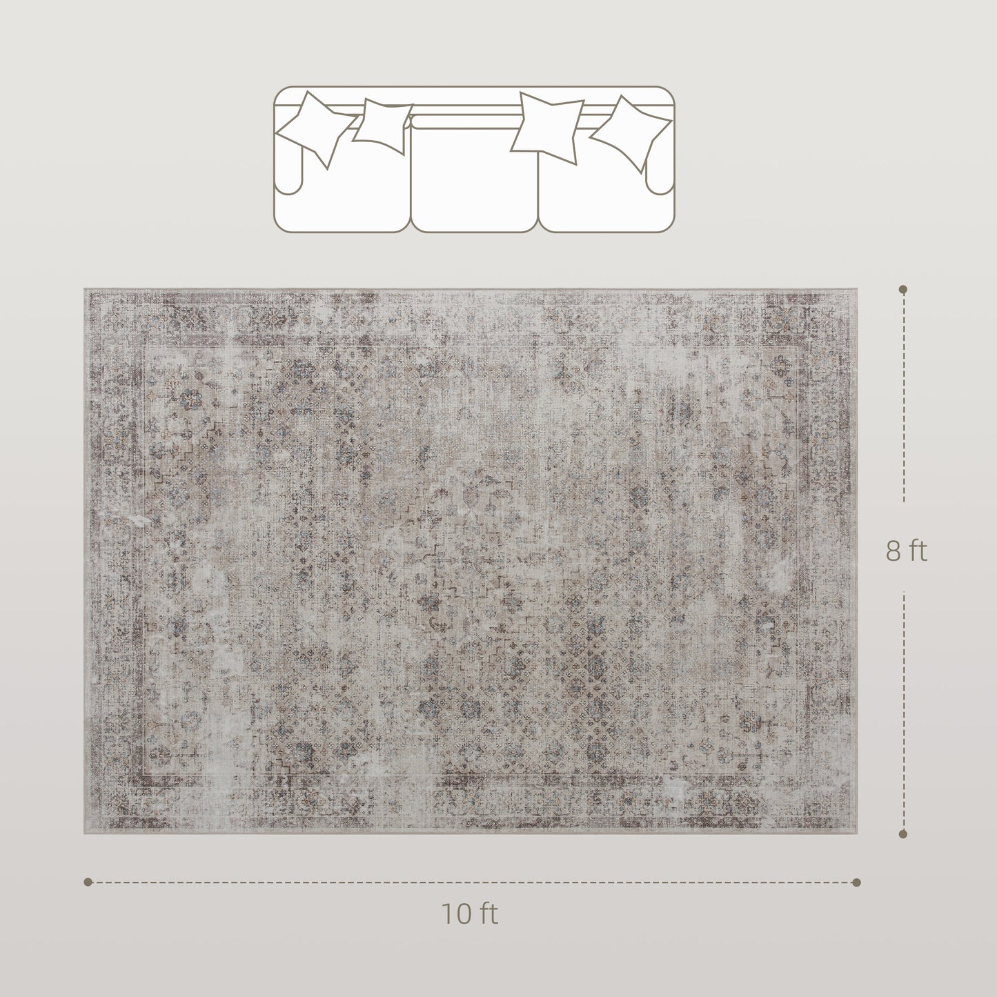 8x10 Machine Washable Area Rug , Non-Slip Traditional Floor Carpet For Living Room, Bedroom, Light Mixed-Brown