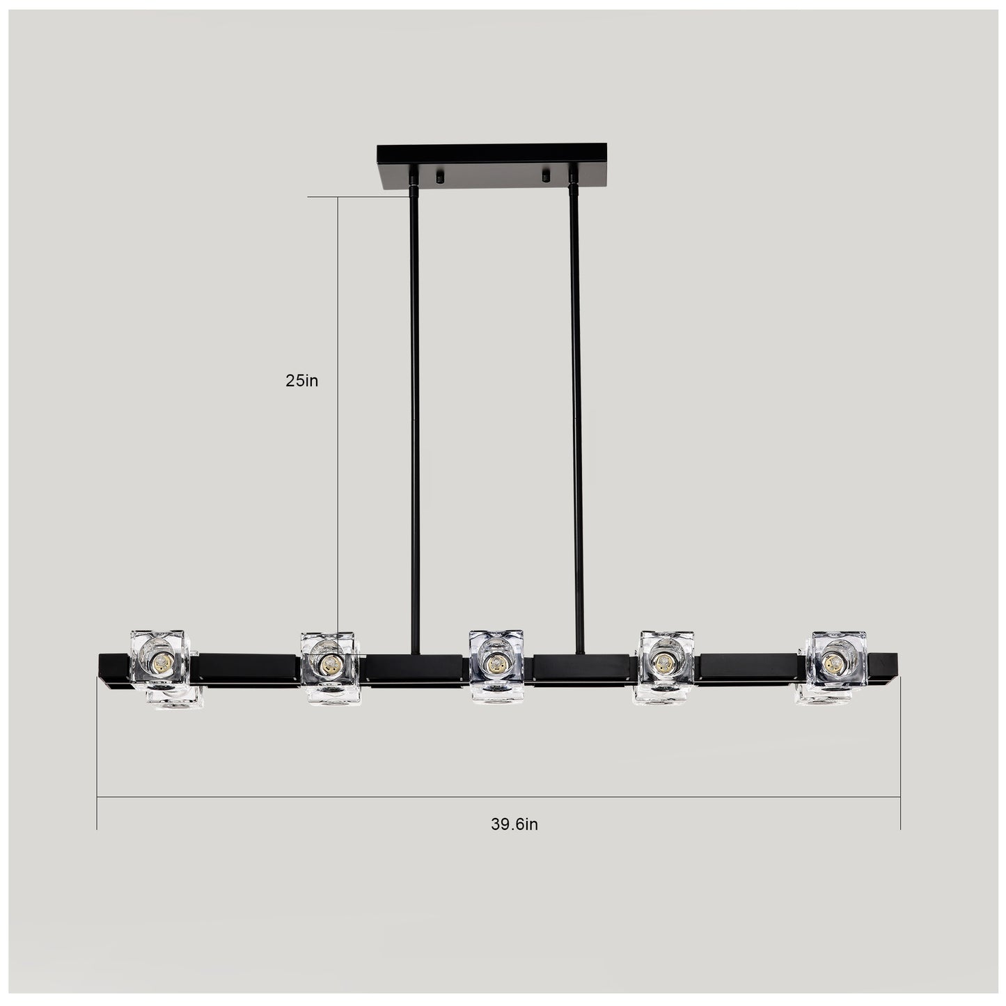 US Local Rectangle Chandelier For Dining Room, 10-Light Black Farmhouse Linear Pendant Light Fixture, Modern Crystal Hanging Lighting Chandelier For Lobby, Kitchen, Bedroom, Living Room, Conference Room, Home