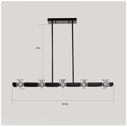 US Local Rectangle Chandelier For Dining Room, 10-Light Black Farmhouse Linear Pendant Light Fixture, Modern Crystal Hanging Lighting Chandelier For Lobby, Kitchen, Bedroom, Living Room, Conference Room, Home