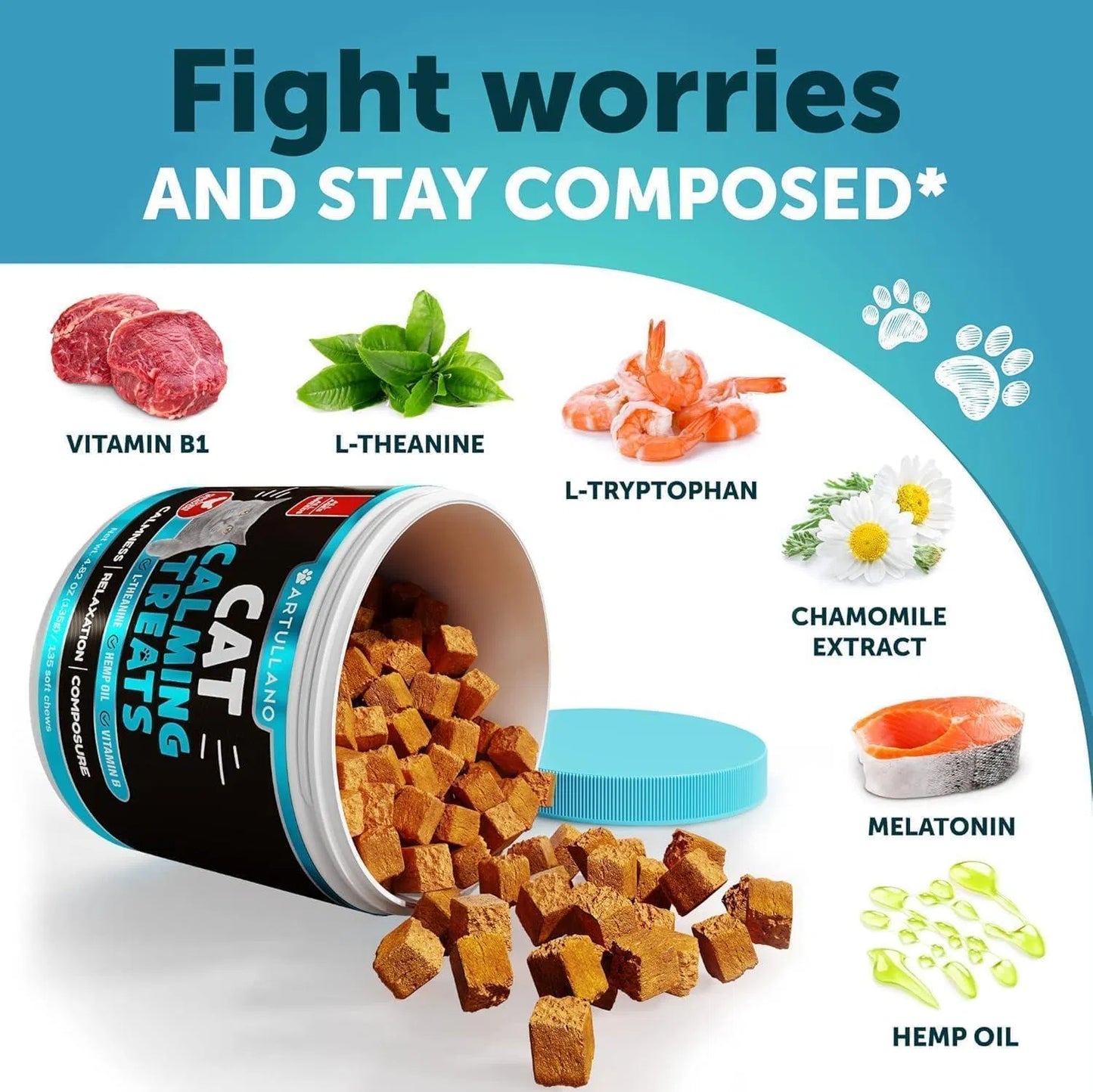 US Local Hemp Cat Calming Treats For Stress & Anxiety Relief Cat Kittens Melatonin