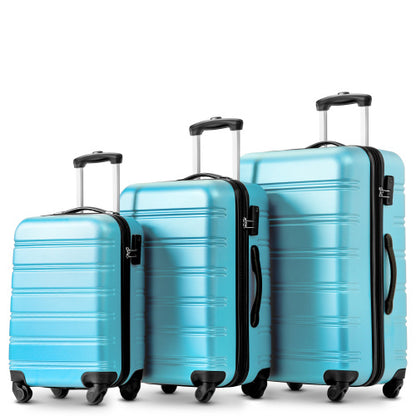 UK Local SET OF 3 ABS Hard Shell Travel Trolley Suitcase 4 Wheel Luggage Set Hand Luggage, 20,24,28 Inch
