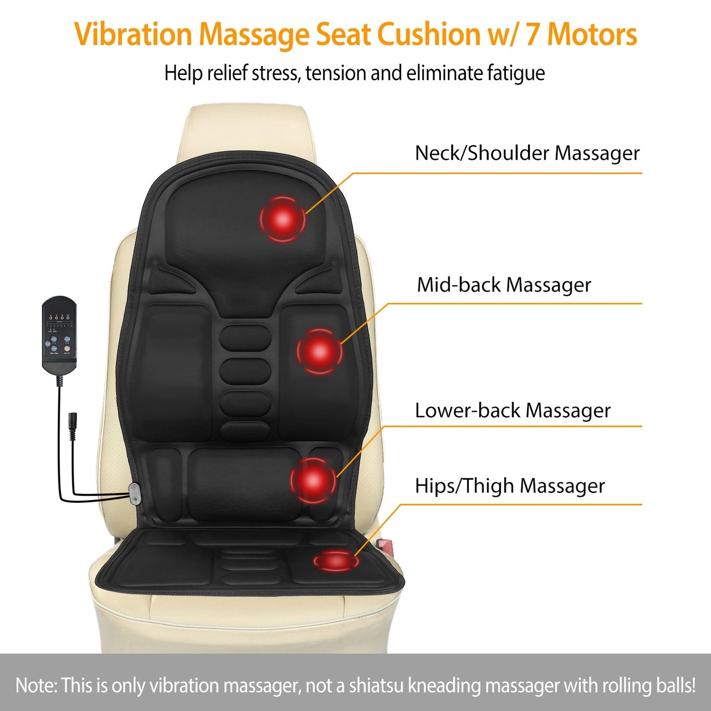 US Local 1Pc Back Massager Cushion Electric Massage Car Seat Cushion Chair Pad With Heating Function 8 Vibration Modes 3 Intensity Levels Fedex Shipping