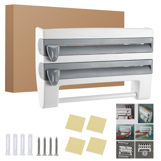 US Local 1 Pc Kitchen Roll Dispenser Paper Roll Holder Plastic Wrap Film Foil Paper Organizer With Cutter Wall Mounted For Kitchen Bathroom