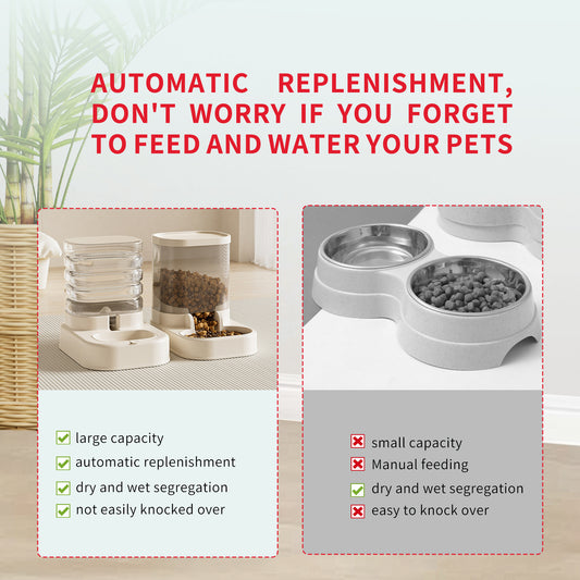 US Local Separable Pet Food And Water Dispenser - Large Capacity Automatic Replenishment, Worry Free For Short-term Outdoor Meals