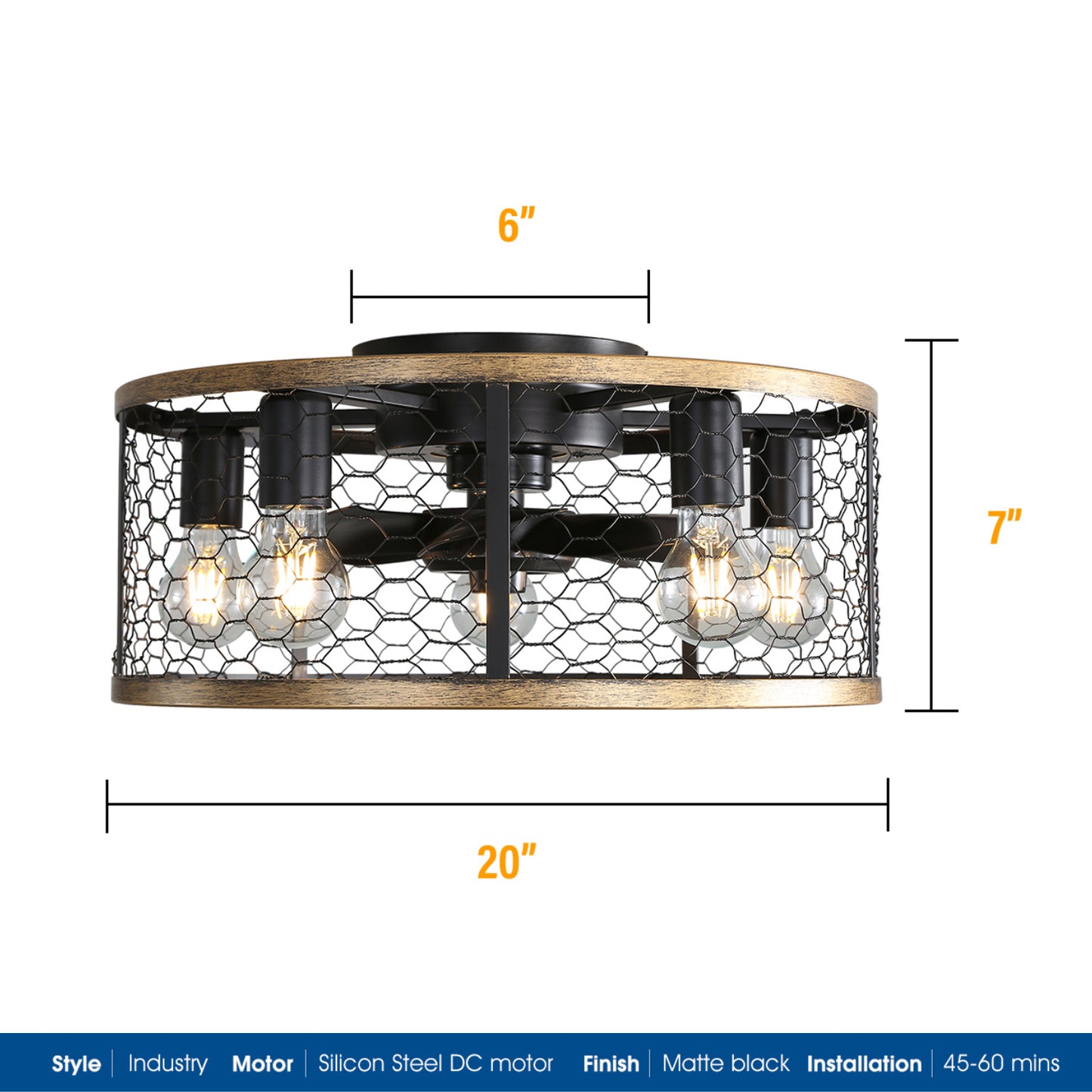 US Local Metallic Black Ceiling Fan