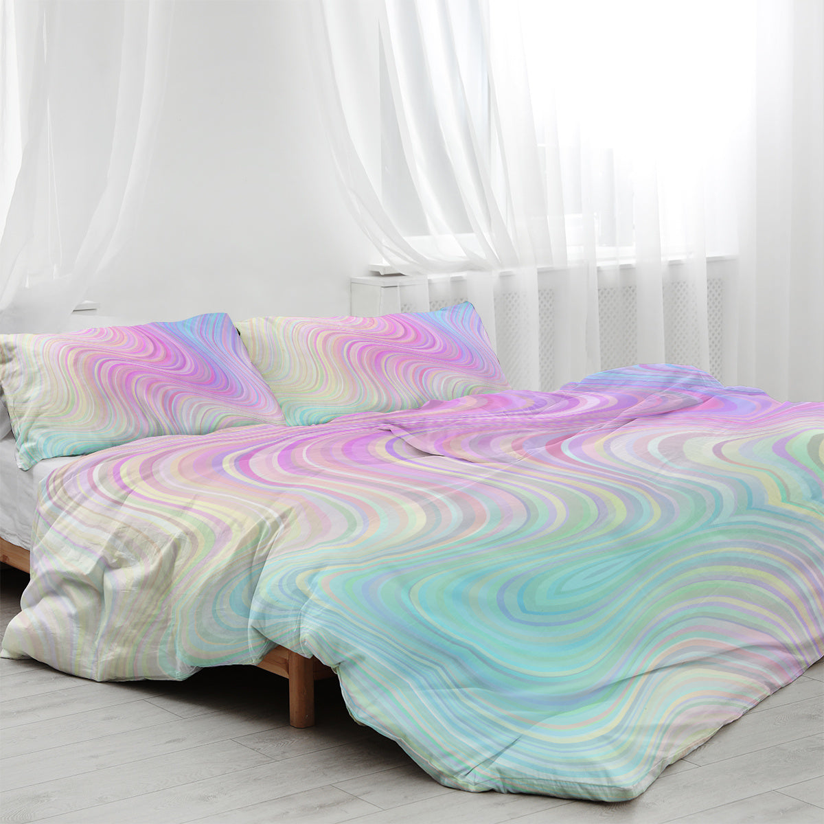 US & UK Local Girly Duvet Cover Rainbow Glitter Ombre Bedding Sets 3 Pcs Chic Purple Blue Green Pastel Bed Spreads Sparkle Quilt Cover Set With 2 Pillow Shams