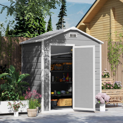 UK Local Outsunny 6 X 4ft Outdoor Shed With Foundation, Lockable Door, Vents, Windows, Plastic Shed For Tool Storage, Grey