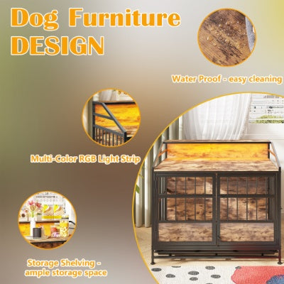 US Local Multi-function Furniture Style Dog Crates With Storage, Dog Crate Furniture Large Wooden Dog Kennel With Double Doors, For Large Medium Dog Indoor, Brown